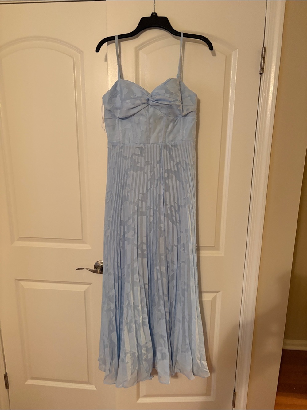 Light Blue Pleated Spaghetti Strap Maxi Dress